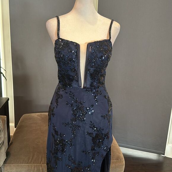 Women’s Blue Mermaid Fit Prom Dress Sparkly Sequins Lace Up Back Size 6 NWT - Picture 3 of 13